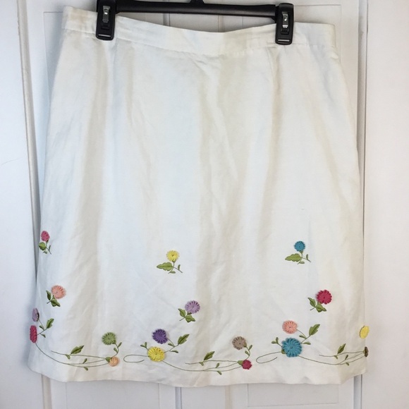 Larry Levine Floral Embroidered Linen white skirt - Picture 1 of 5